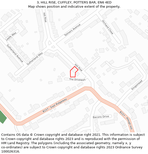 3, HILL RISE, CUFFLEY, POTTERS BAR, EN6 4ED: Location map and indicative extent of plot