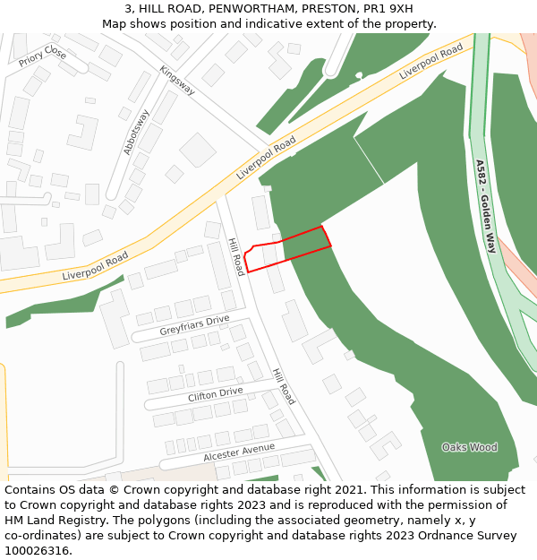 3, HILL ROAD, PENWORTHAM, PRESTON, PR1 9XH: Location map and indicative extent of plot