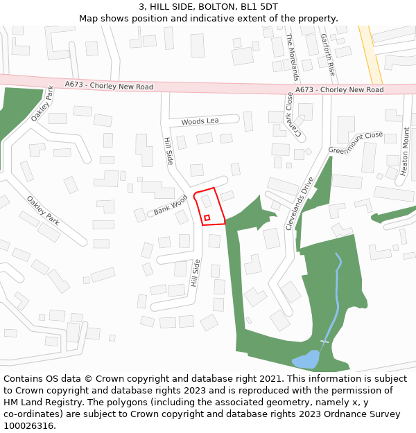 3, HILL SIDE, BOLTON, BL1 5DT: Location map and indicative extent of plot