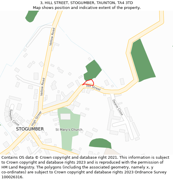 3, HILL STREET, STOGUMBER, TAUNTON, TA4 3TD: Location map and indicative extent of plot