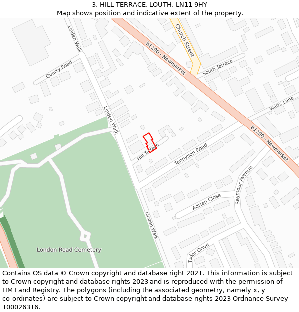 3, HILL TERRACE, LOUTH, LN11 9HY: Location map and indicative extent of plot