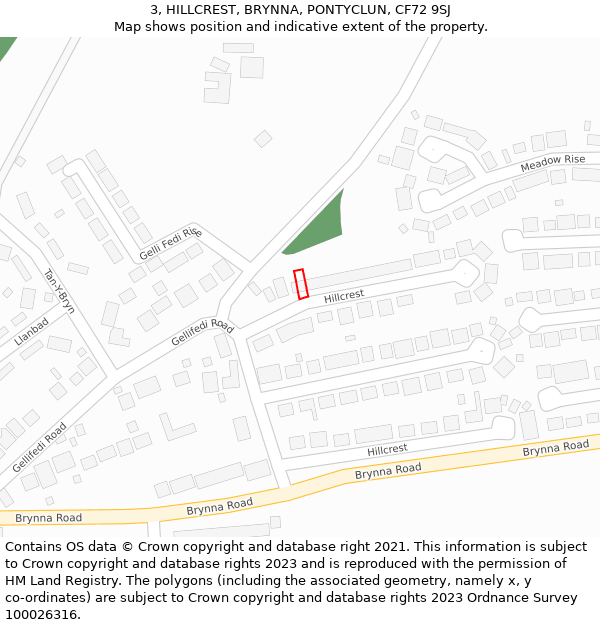 3, HILLCREST, BRYNNA, PONTYCLUN, CF72 9SJ: Location map and indicative extent of plot