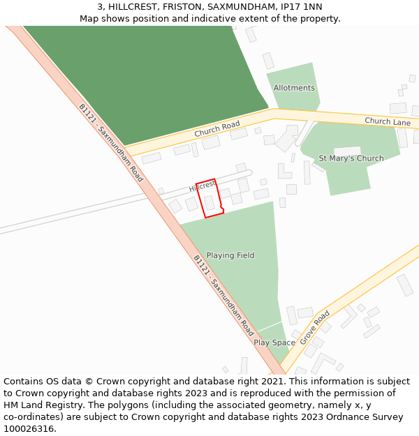 3, HILLCREST, FRISTON, SAXMUNDHAM, IP17 1NN: Location map and indicative extent of plot