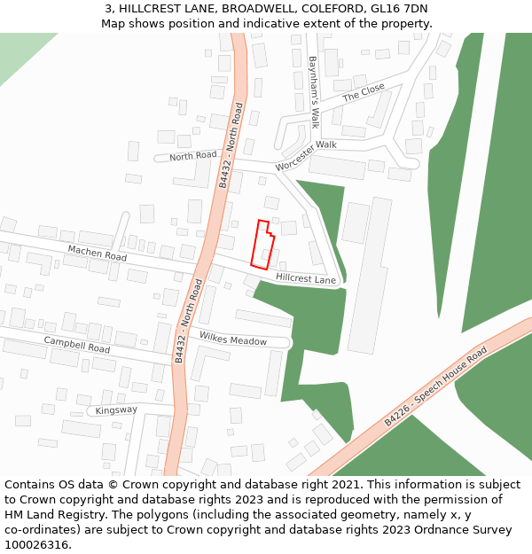 3, HILLCREST LANE, BROADWELL, COLEFORD, GL16 7DN: Location map and indicative extent of plot