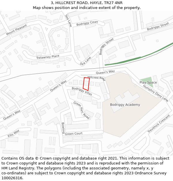 3, HILLCREST ROAD, HAYLE, TR27 4NR: Location map and indicative extent of plot