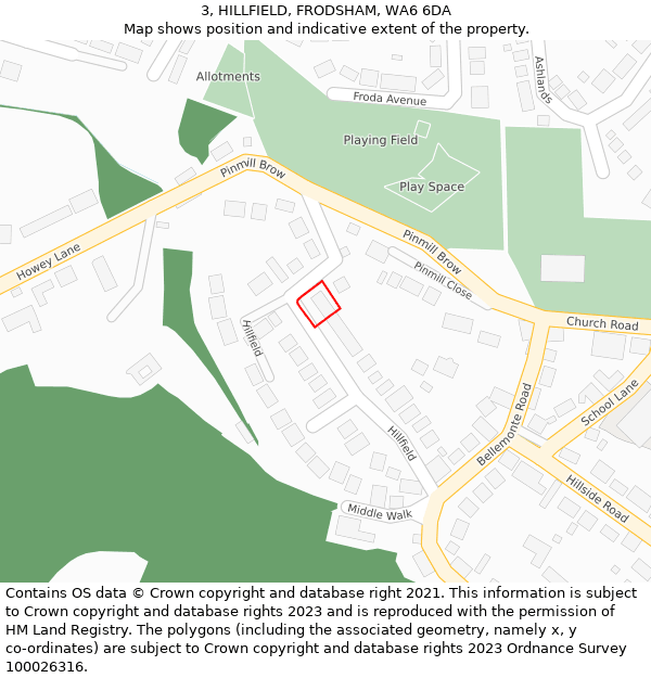3, HILLFIELD, FRODSHAM, WA6 6DA: Location map and indicative extent of plot