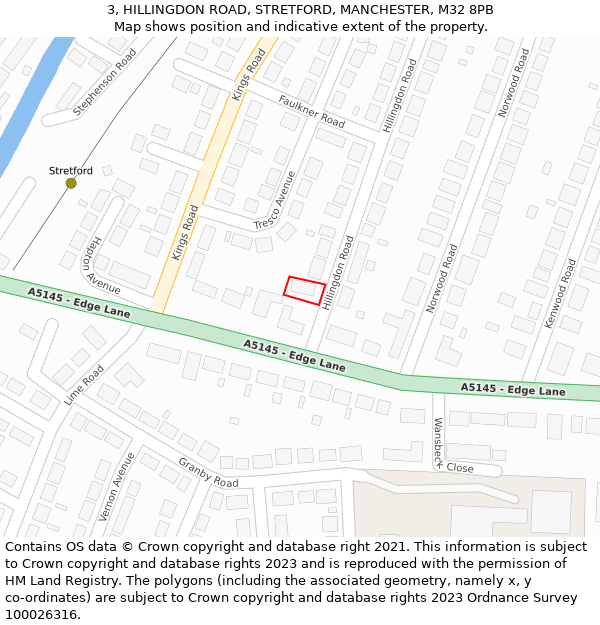 3, HILLINGDON ROAD, STRETFORD, MANCHESTER, M32 8PB: Location map and indicative extent of plot