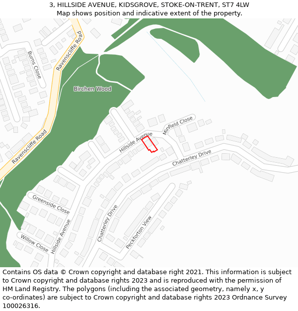 3, HILLSIDE AVENUE, KIDSGROVE, STOKE-ON-TRENT, ST7 4LW: Location map and indicative extent of plot