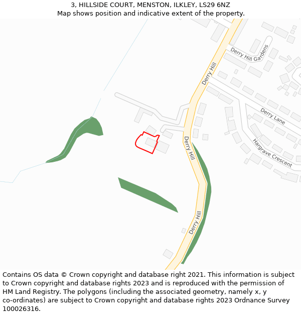 3, HILLSIDE COURT, MENSTON, ILKLEY, LS29 6NZ: Location map and indicative extent of plot