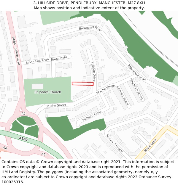 3, HILLSIDE DRIVE, PENDLEBURY, MANCHESTER, M27 8XH: Location map and indicative extent of plot