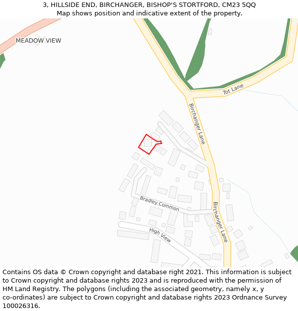 3, HILLSIDE END, BIRCHANGER, BISHOP'S STORTFORD, CM23 5QQ: Location map and indicative extent of plot