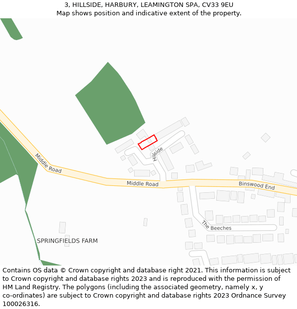 3, HILLSIDE, HARBURY, LEAMINGTON SPA, CV33 9EU: Location map and indicative extent of plot