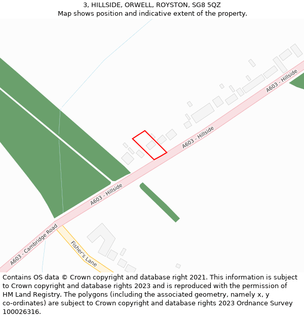 3, HILLSIDE, ORWELL, ROYSTON, SG8 5QZ: Location map and indicative extent of plot