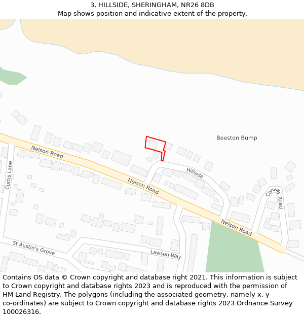 3, HILLSIDE, SHERINGHAM, NR26 8DB: Location map and indicative extent of plot