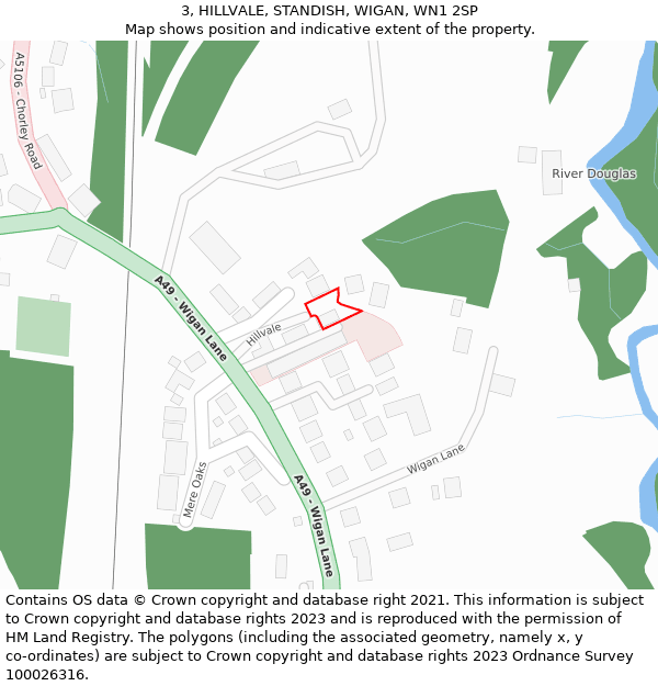 3, HILLVALE, STANDISH, WIGAN, WN1 2SP: Location map and indicative extent of plot