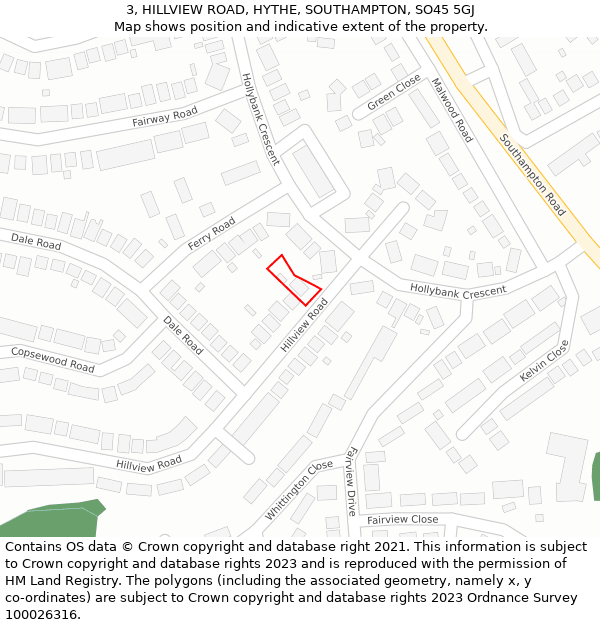 3, HILLVIEW ROAD, HYTHE, SOUTHAMPTON, SO45 5GJ: Location map and indicative extent of plot