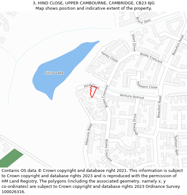 3, HIND CLOSE, UPPER CAMBOURNE, CAMBRIDGE, CB23 6JG: Location map and indicative extent of plot