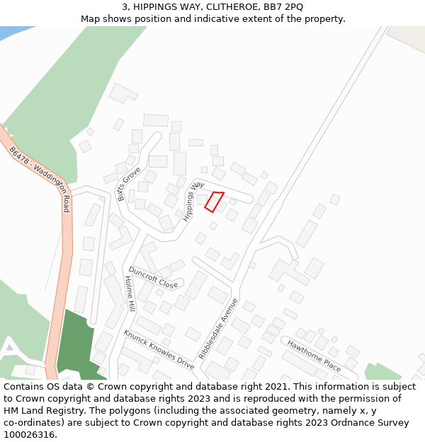3, HIPPINGS WAY, CLITHEROE, BB7 2PQ: Location map and indicative extent of plot