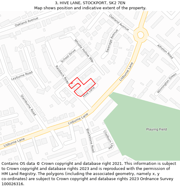 3, HIVE LANE, STOCKPORT, SK2 7EN: Location map and indicative extent of plot