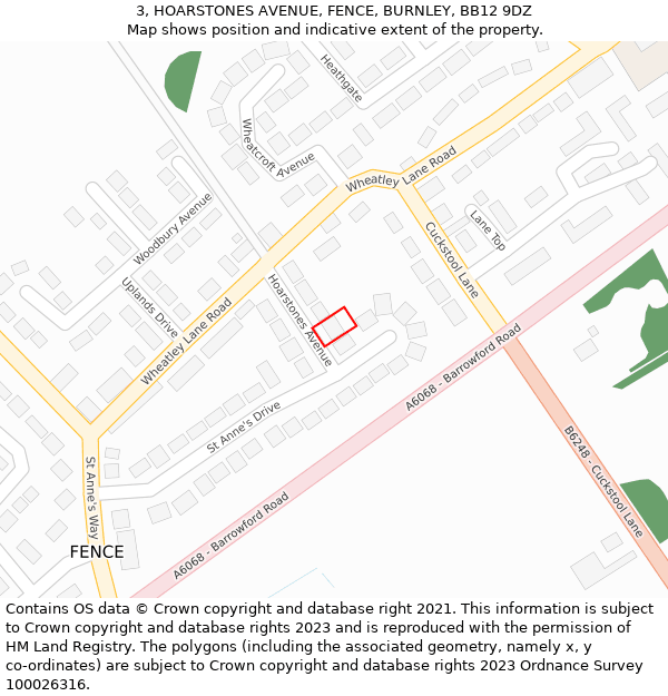 3, HOARSTONES AVENUE, FENCE, BURNLEY, BB12 9DZ: Location map and indicative extent of plot