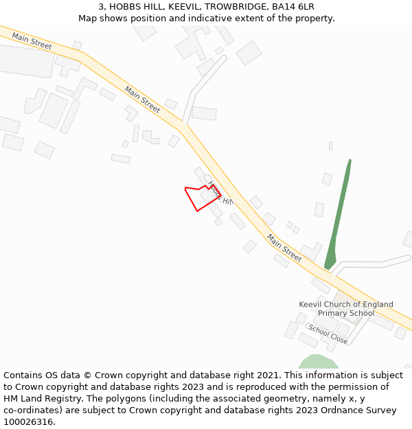 3, HOBBS HILL, KEEVIL, TROWBRIDGE, BA14 6LR: Location map and indicative extent of plot