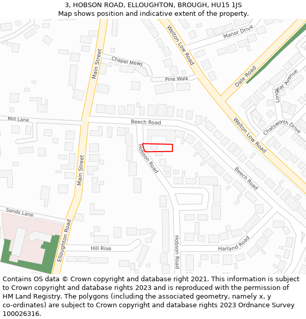 3, HOBSON ROAD, ELLOUGHTON, BROUGH, HU15 1JS: Location map and indicative extent of plot