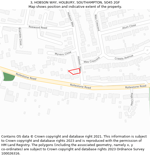 3, HOBSON WAY, HOLBURY, SOUTHAMPTON, SO45 2GF: Location map and indicative extent of plot