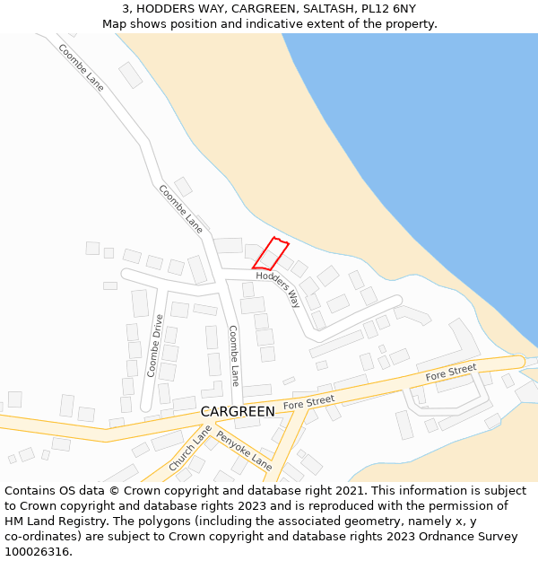 3, HODDERS WAY, CARGREEN, SALTASH, PL12 6NY: Location map and indicative extent of plot