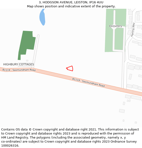 3, HODGSON AVENUE, LEISTON, IP16 4UU: Location map and indicative extent of plot