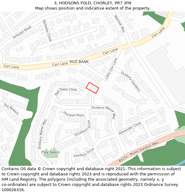 3, HODSONS FOLD, CHORLEY, PR7 3FN: Location map and indicative extent of plot