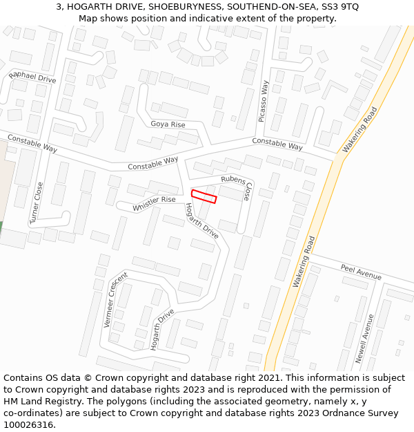 3, HOGARTH DRIVE, SHOEBURYNESS, SOUTHEND-ON-SEA, SS3 9TQ: Location map and indicative extent of plot