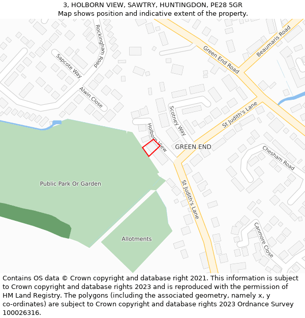 3, HOLBORN VIEW, SAWTRY, HUNTINGDON, PE28 5GR: Location map and indicative extent of plot