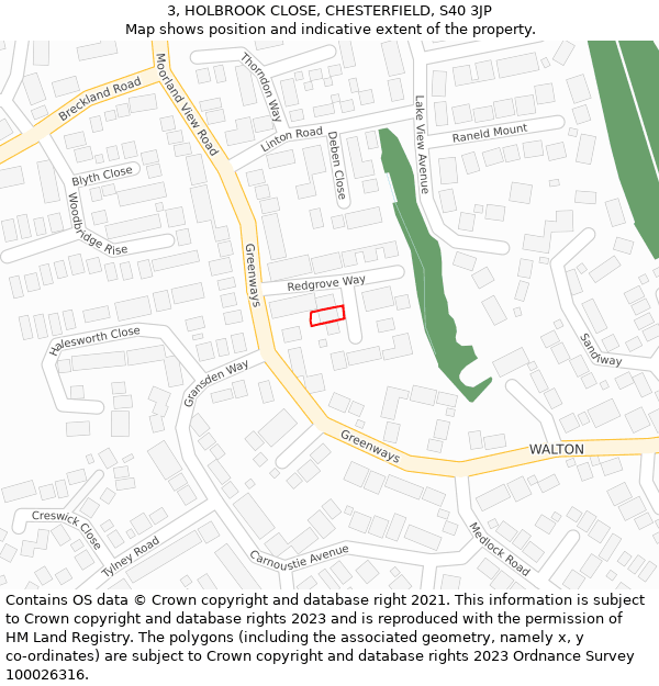 3, HOLBROOK CLOSE, CHESTERFIELD, S40 3JP: Location map and indicative extent of plot