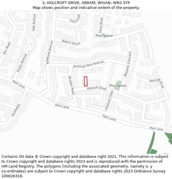 3, HOLCROFT DRIVE, ABRAM, WIGAN, WN2 5YP: Location map and indicative extent of plot