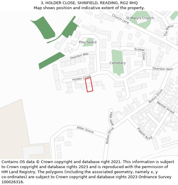 3, HOLDER CLOSE, SHINFIELD, READING, RG2 9HQ: Location map and indicative extent of plot