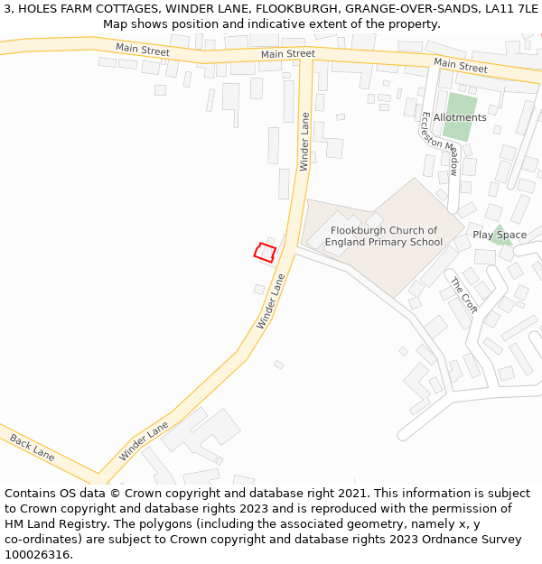 3, HOLES FARM COTTAGES, WINDER LANE, FLOOKBURGH, GRANGE-OVER-SANDS, LA11 7LE: Location map and indicative extent of plot