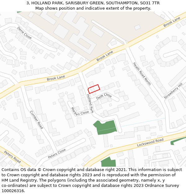 3, HOLLAND PARK, SARISBURY GREEN, SOUTHAMPTON, SO31 7TR: Location map and indicative extent of plot