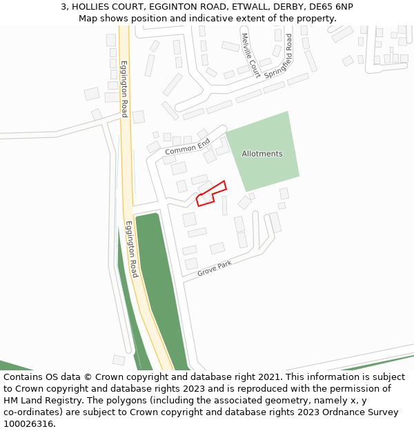3, HOLLIES COURT, EGGINTON ROAD, ETWALL, DERBY, DE65 6NP: Location map and indicative extent of plot