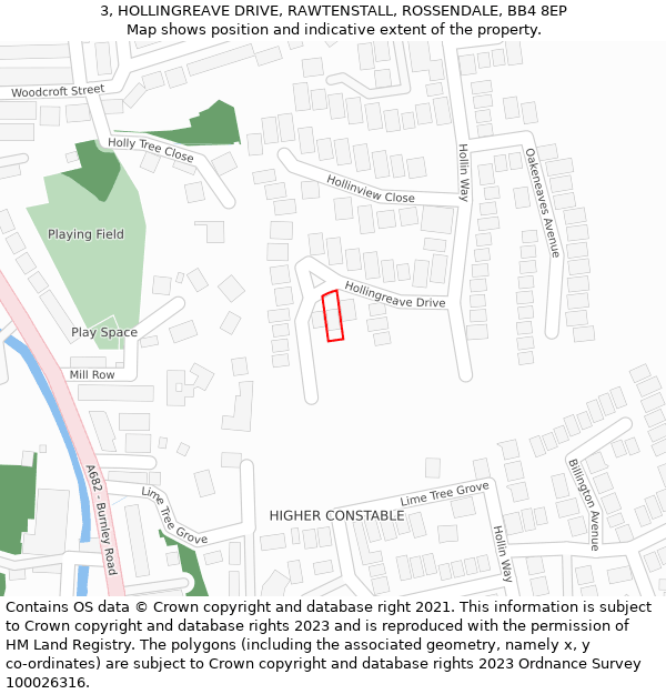 3, HOLLINGREAVE DRIVE, RAWTENSTALL, ROSSENDALE, BB4 8EP: Location map and indicative extent of plot