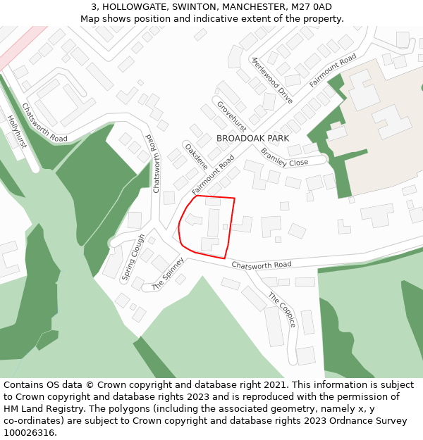 3, HOLLOWGATE, SWINTON, MANCHESTER, M27 0AD: Location map and indicative extent of plot
