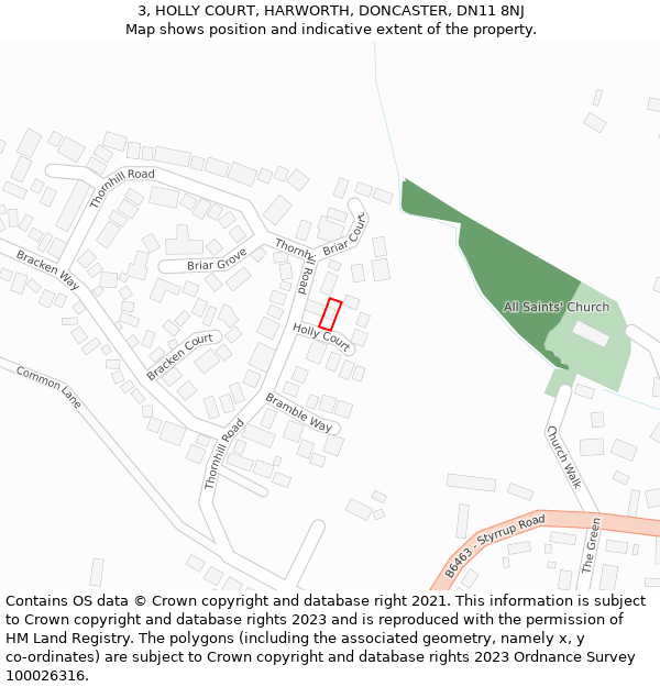 3, HOLLY COURT, HARWORTH, DONCASTER, DN11 8NJ: Location map and indicative extent of plot