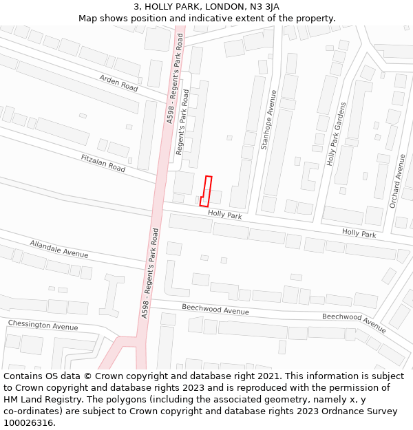 3, HOLLY PARK, LONDON, N3 3JA: Location map and indicative extent of plot