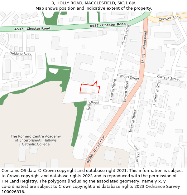 3, HOLLY ROAD, MACCLESFIELD, SK11 8JA: Location map and indicative extent of plot