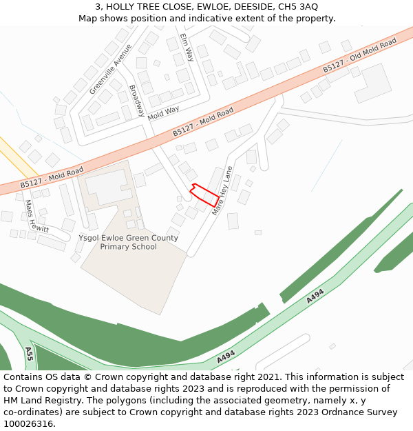 3, HOLLY TREE CLOSE, EWLOE, DEESIDE, CH5 3AQ: Location map and indicative extent of plot