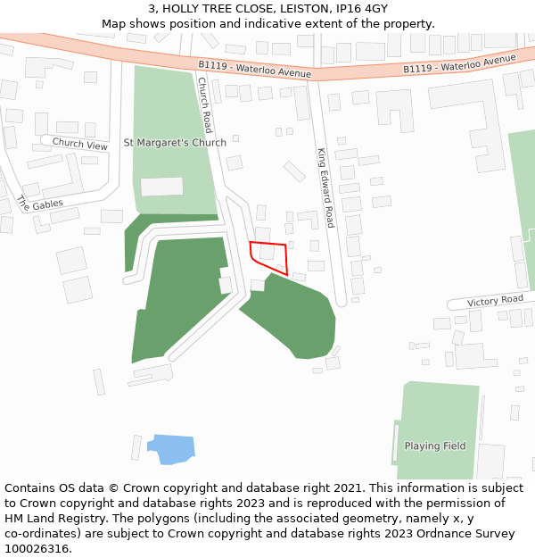 3, HOLLY TREE CLOSE, LEISTON, IP16 4GY: Location map and indicative extent of plot