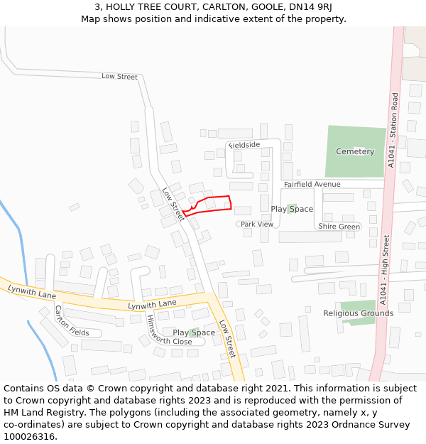 3, HOLLY TREE COURT, CARLTON, GOOLE, DN14 9RJ: Location map and indicative extent of plot