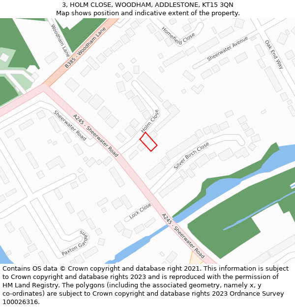 3, HOLM CLOSE, WOODHAM, ADDLESTONE, KT15 3QN: Location map and indicative extent of plot