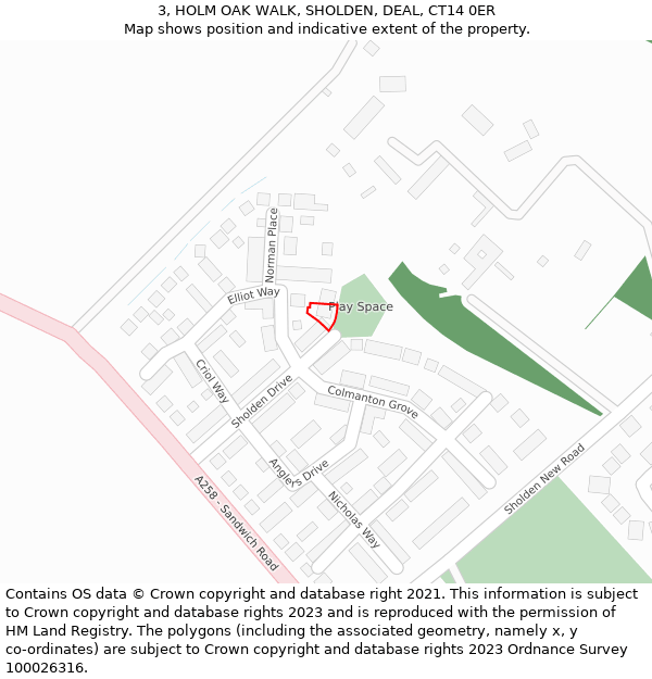 3, HOLM OAK WALK, SHOLDEN, DEAL, CT14 0ER: Location map and indicative extent of plot