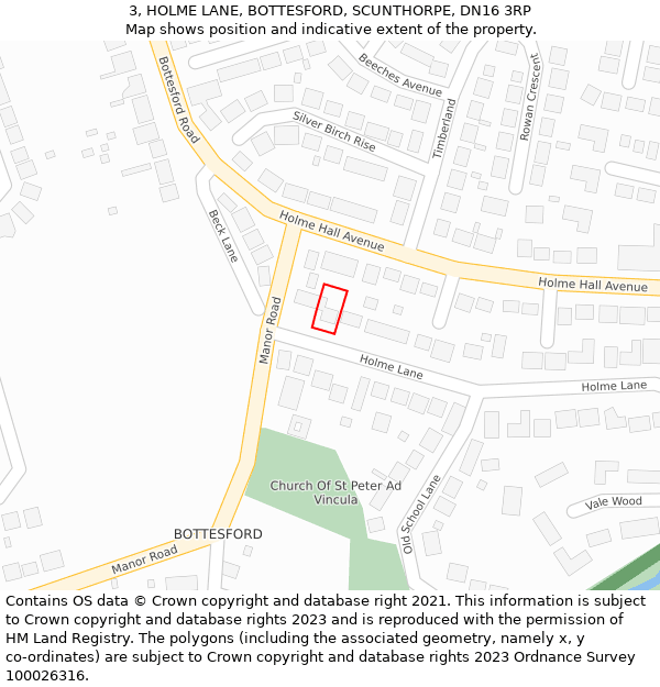 3, HOLME LANE, BOTTESFORD, SCUNTHORPE, DN16 3RP: Location map and indicative extent of plot