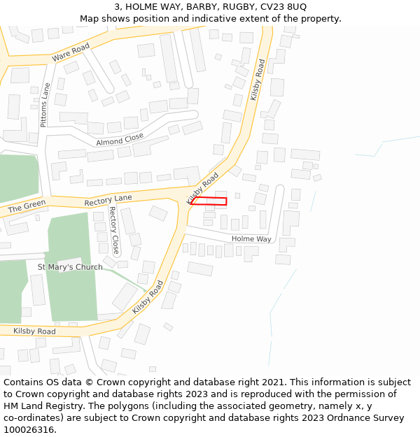 3, HOLME WAY, BARBY, RUGBY, CV23 8UQ: Location map and indicative extent of plot